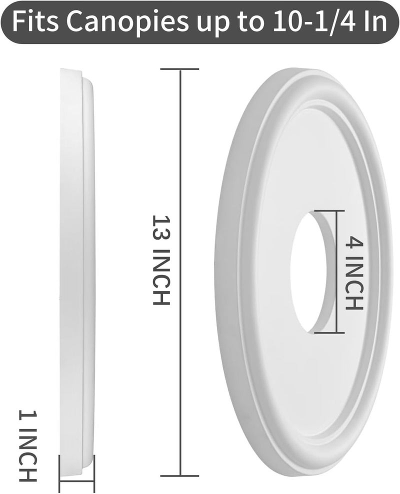 ELFCAB White Molded PU Ceiling Medallion for Light Fixtures and Ceiling Fans 13 inch OD x 4 inch ID x 1 inch P Fits Canopies Up to 10.25 inch - Image 2